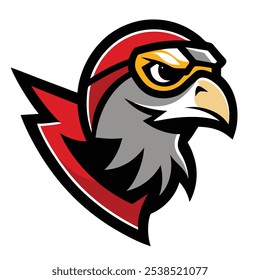 A powerful falcon aviator mascot, wearing aviator goggles and a leather pilot helmet, wings spread wide and exuding confidence and strength. Ideal for a team or brand logo.