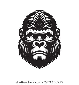 Powerful Fierce Gorilla Head Mascot Illustration, Strong Silverback Ape Face Vector Logo Design