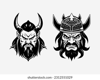 Powerful and fierce hand drawn samurai logo design illustration, embodying strength, honor, and warrior spirit for your brand
