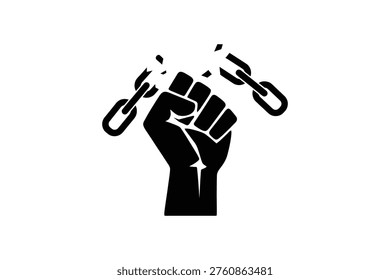 A powerful fist breaking free from chains, symbolizing liberation and freedom.