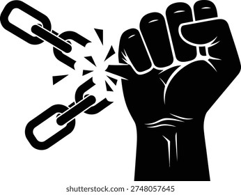A powerful fist shattering a chain, symbolizing resistance, freedom, and the struggle for human rights and social justice.
