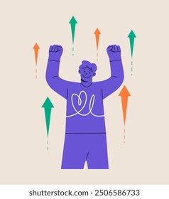 A powerful. Fist-raised man symbolizing victory. Colorful vector illustration
