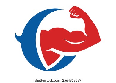 A powerful flexing arm logo symbolizing strength, fitness, and determination. 