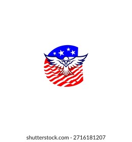 Starker fliegender Adlerbuchstabe G-Logo mit einer fetten Alphabetform kombiniert mit dem Hintergrund der amerikanischen Flagge, symbolisiert Freiheit, Stärke und patriotische Identität im modernen Vektorstil