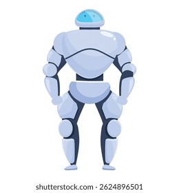 Robô poderoso e futurista está em pé, pronto para proteger e servir