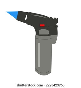 Powerful gas lighter with blue flame firing from it.