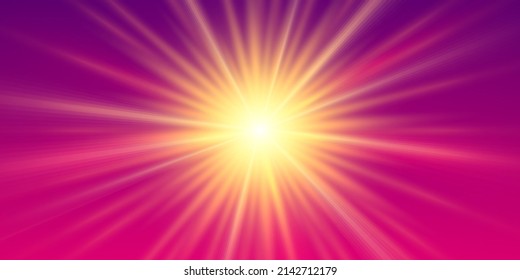 Leistungsstarke, leuchtende Sonne auf violettem Hintergrund