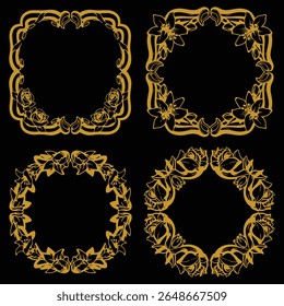Powerful Gold Floral Frames Premium Decorative Artistic Elements Set Commanding Presence