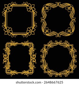 Poderosos Quadros Florais de Ouro Elementos de Superfície Decorativos Premium Definir Presença Comandante