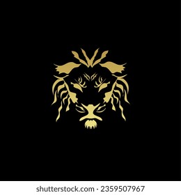 Powerful Golden Lion Head Logo. combines the luxury and symbolic power of the lion