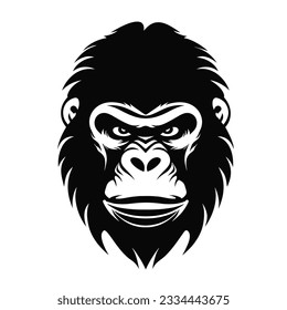 Powerful gorilla head in monochrome style. Impressive vector illustration on a white background, representing strength and intensity
