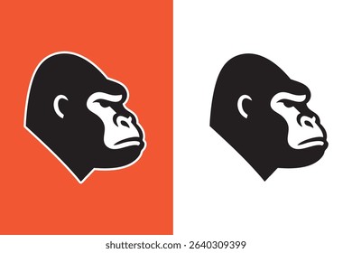 Powerful gorilla head silhouette, broad brow and muscular jaw