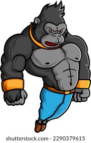 a powerful gorilla posing while flying and standing upright of illustration