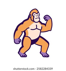 Powerful gorilla standing in orange and purple colors