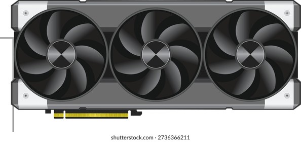 Powerful GPU hardware concept displaying a modern graphics card with advanced airflow cooling and solid metal construction, ideal for themes related to gaming performance, hardware upgrades, and computer technology.