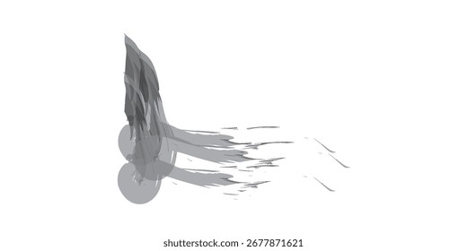 Powerful grayscale bird in dynamic flight, rendered with textured, flowing brushstrokes creating a sense of motion.