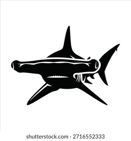 Poderoso tubarão-martelo na vista de perfil. Este predador ápice representa força e perigo marinho. Ideal para temas oceânicos e ilustrações de predadores submarinos.
