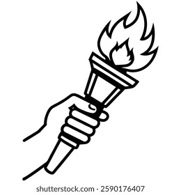 Powerful Hand Holding a Burning Torch Symbol – Vector Art Illustration for Strength and Freedom