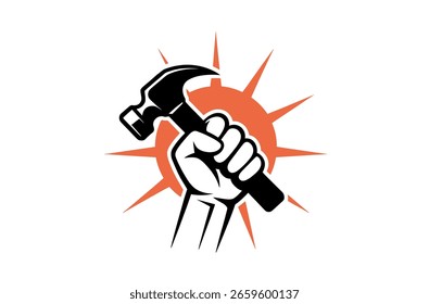 Powerful Hand Holding a Hammer, Ready to Work