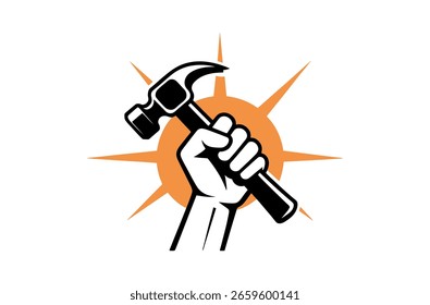 Mano potente que sostiene un martillo, listo para trabajar