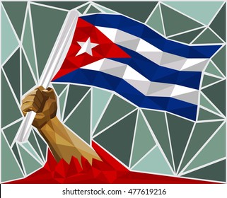 Powerful Hand Raising The Flag Of Cuba