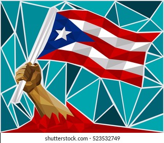 Powerful Hand Raising The Flag Of Puerto Rico