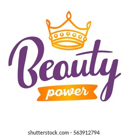 Powerful handwritten vector lettering with retro line art golden crown and colorful ribbon on white background. Calligraphic inscription. Hand drawn lettering print. Apparel, t-shirt, sticker design