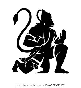 Powerful Hanuman silhouette, Hindu god, symbol of strength and devotion.