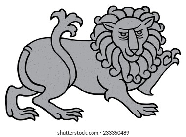 Powerful heraldic lion - vector art with texture of stone