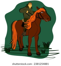 a powerful horse that is not so easy to saddle, but a strong man managed to cope with the unbridled horse