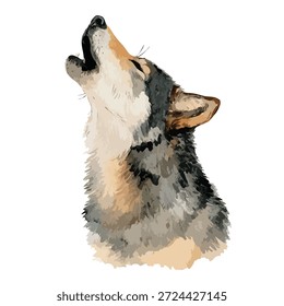 Poderosa ilustración de cabeza de lobo aullando, capturando el espíritu de lo salvaje. Ideal para temas de naturaleza, logotipos o proyectos de Diseño gráfico llamativos.