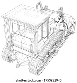 Powerful hydraulic bulldozer. Wire-frame. Vehicle Vector Illustration transport. The layers of visible and invisible lines are separated. EPS10 format.