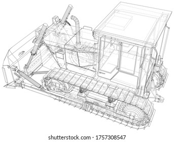 Powerful hydraulic bulldozer. Wire-frame. Vehicle Vector Illustration transport. The layers of visible and invisible lines are separated. EPS10 format.