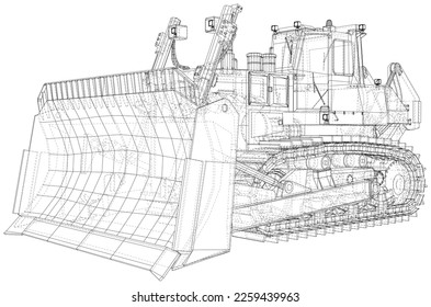 Powerful hydraulic bulldozer. Wire-frame. Vehicle Vector Illustration transport. The layers of visible and invisible lines are separated. EPS10 format