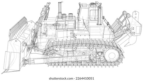 Powerful hydraulic bulldozer. Wire-frame. Vehicle Vector Illustration transport. The layers of visible and invisible lines are separated. EPS10 format.