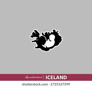 Mächtige Landkarte von Island, die Geburt, Wurzeln und nationale Identität symbolisiert. Emotionales Mutterland-Konzept, das Geografie und menschliche Herkunft miteinander verbindet.