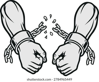 A powerful illustration of two hands breaking free from heavy chains, representing liberation and the overcoming of obstacles.