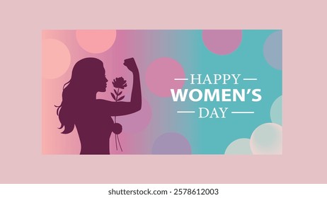 A powerful illustration for Women's Day featuring a confident woman holding a flower, symbolizing strength, beauty, and empowerment as she celebrates women's resilience and achievements