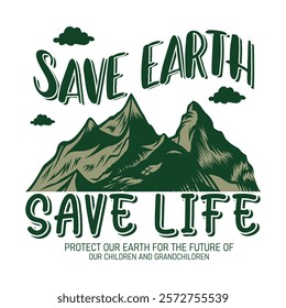 powerful image promoting environmental awareness.  ideal for campaigns, websites, or social media.  features stunning mountain scenery and a strong message.  high-resolution, easily adaptable for vari