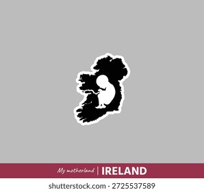 Poderosa ilustração do mapa da Irlanda simbolizando nascimento, raízes e identidade nacional. O conceito de pátria emocional combina geografia e origem humana.