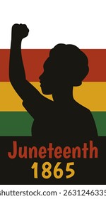 Powerful Juneteenth 1865 design with Black fist silhouette and Pan-African flag colors symbolizing resistance, freedom, and African American pride