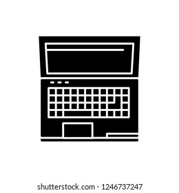 Powerful laptop black icon, vector sign on isolated background. Powerful laptop concept symbol, illustration 