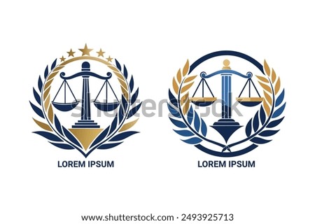 Powerful Law Firm Logo: Sword and scale icon, perfect for corporate lawyers. Gold design for prestige.