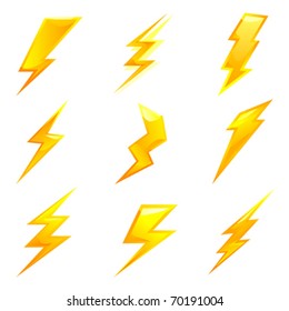 powerful lightning bolts. vector set