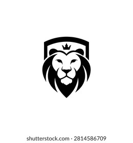 Powerful lion face illustration inside a shield border, symbolizing strength, security, and nobility for finance, security, or sports team branding.