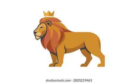 Powerful lion with a flowing golden mane in a natural setting featuring grassland and open sky ideal for wildlife conservation and nature themes