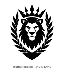 Powerful lion head logo in black silhouette. Ideal for branding and design projects, this vector illustration captures the majestic essence of a lion with sleek and modern lines