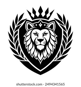 Powerful lion head logo in black silhouette. Ideal for branding and design projects, this vector illustration captures the majestic essence of a lion with sleek and modern lines