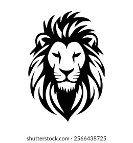 Powerful Lion Head Vector: Black and White Symmetry for Iconic Branding and T-Shirts