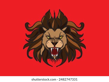 Powerful lion roaring showing its fangs on black background